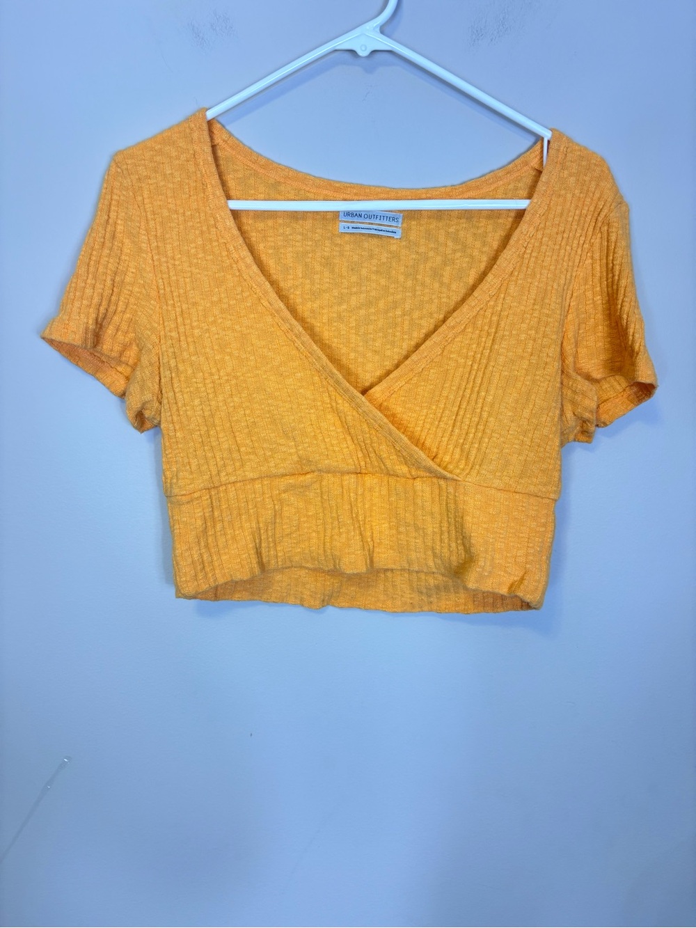Urban Outfitters Orange Ribbed V Neck Crossover Crop Top Large